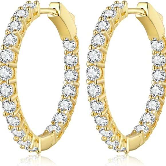Jewelry - Gold Hoop Earrings for Women 14K Gold Plated Cubic Zirconia Hoop Earrings for Wo
